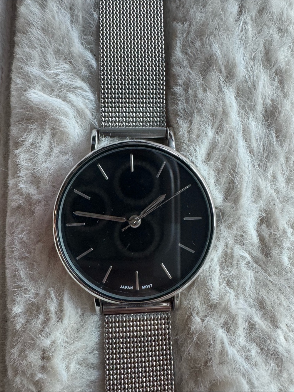 Precision by Accutime Silver Mesh Band Watch Black Dial Minimalist FNW1041BKSV